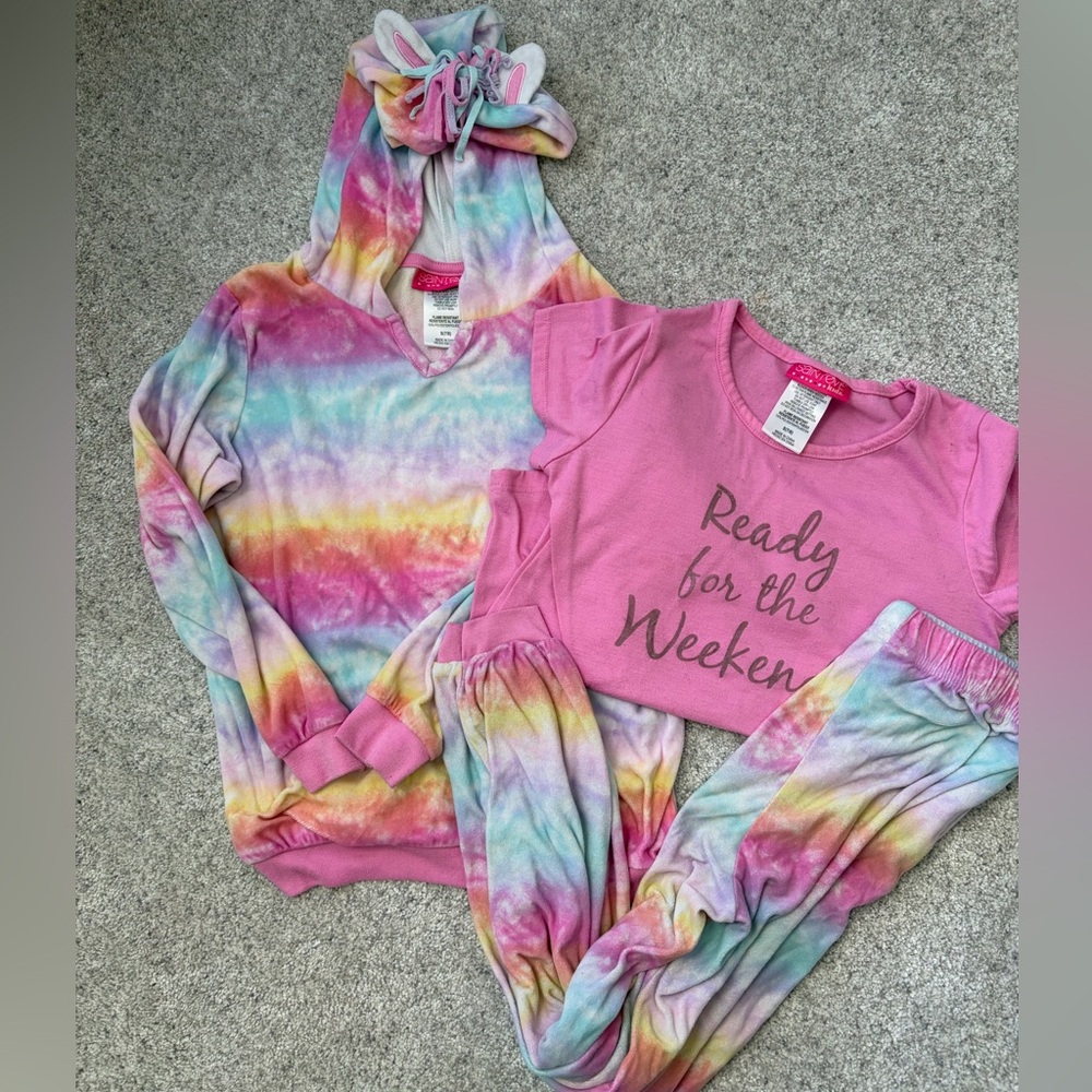 Kids Unicorn Colorful Tie-Dye Hoodie Pajamas Set - 3 pieces